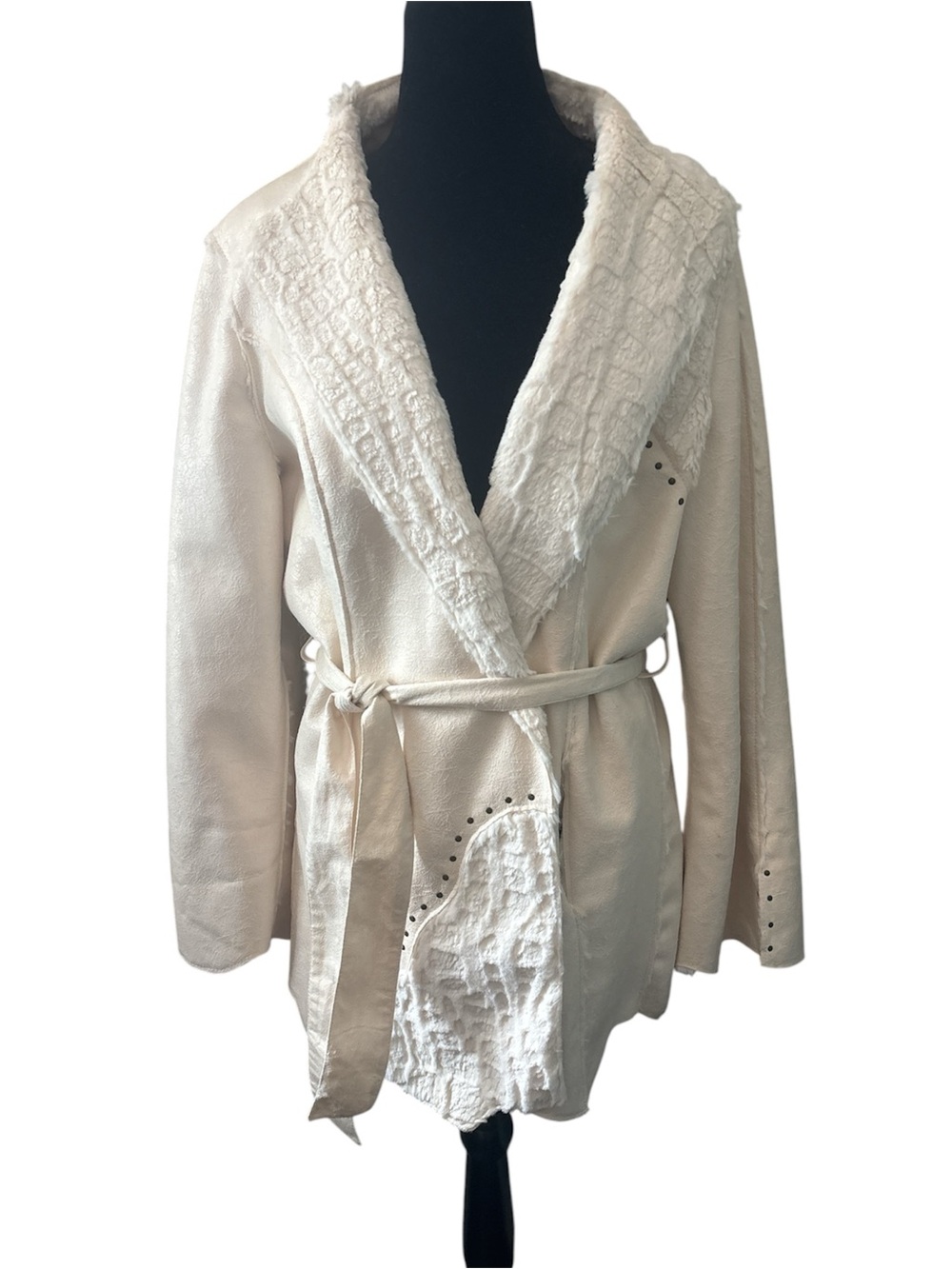 NWT Chi by Falchi Faux Fur Cream Studded Reversible Robe Jacket